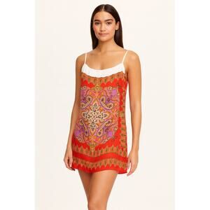 Karen Zambos Resort Wear Vintage Scarf Print Mini Slip Dress Size P / Small